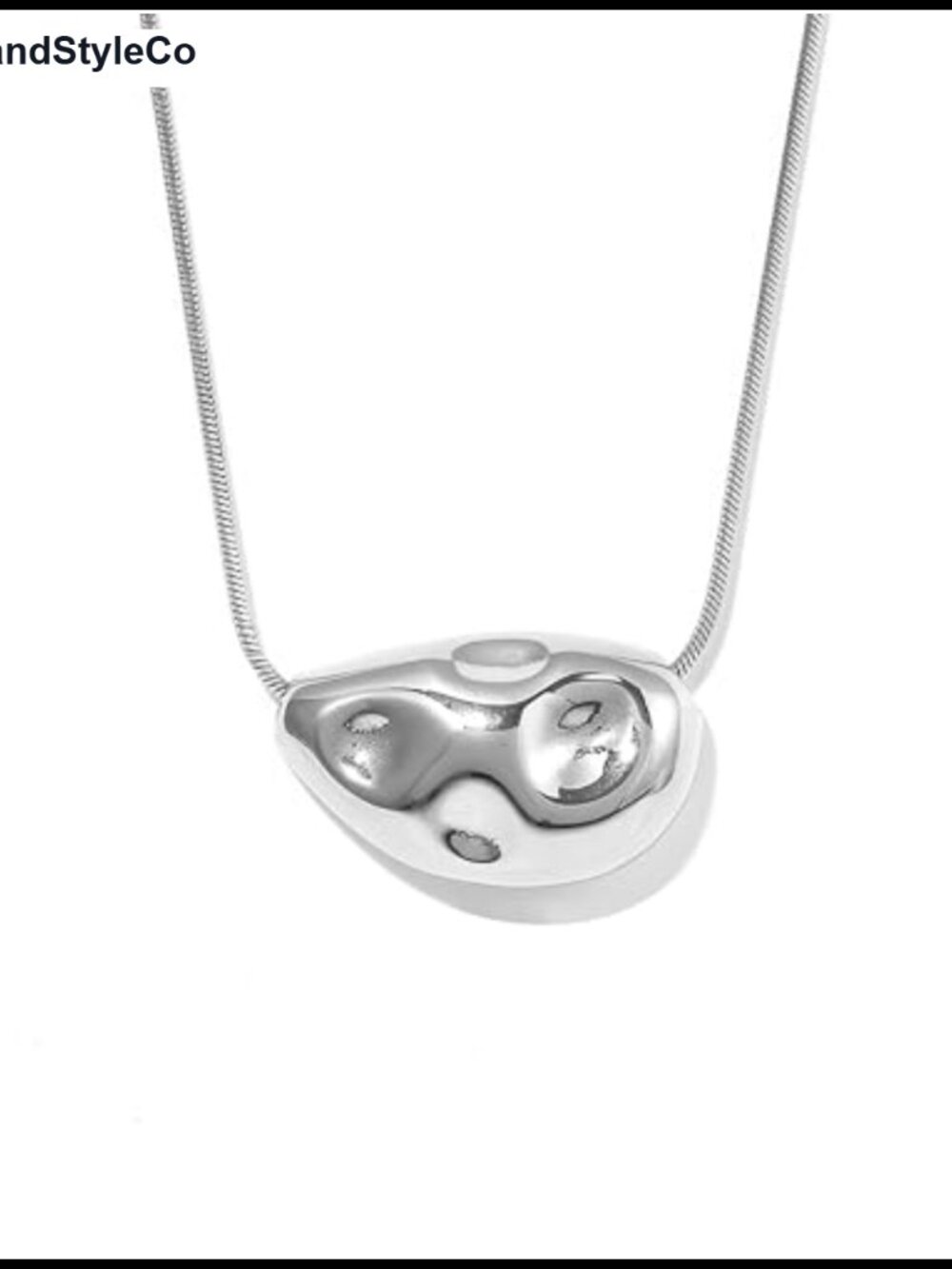 Chunky Irregular Textured Pendant Necklace Stainless Steel Snake Chain